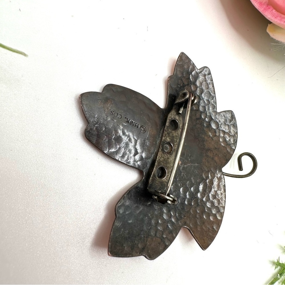 VINTAGE⚜️COPPER Hammered Leaf Brooch - Picture 4 of 6
